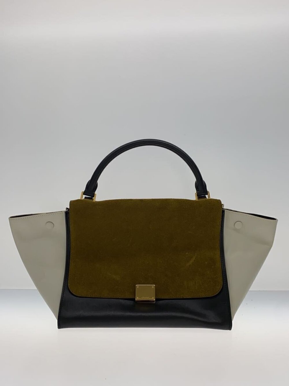 Celine Trapeze Tote Bag Black White Khaki Green Leather Multicolor